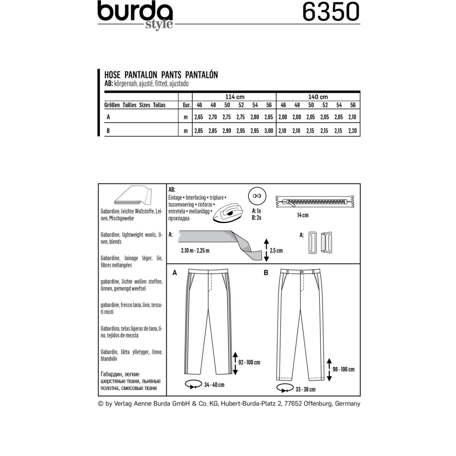 Patron Pantalon Homme Burda N°6350