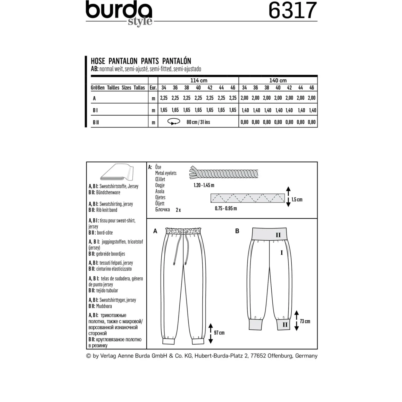 Patron Pantalon Jogging Femme Burda N°6317