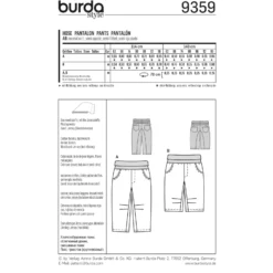 Patron Pantalon poches sur empiècements de hanche latéraux ceinture élastique Burda N°9359