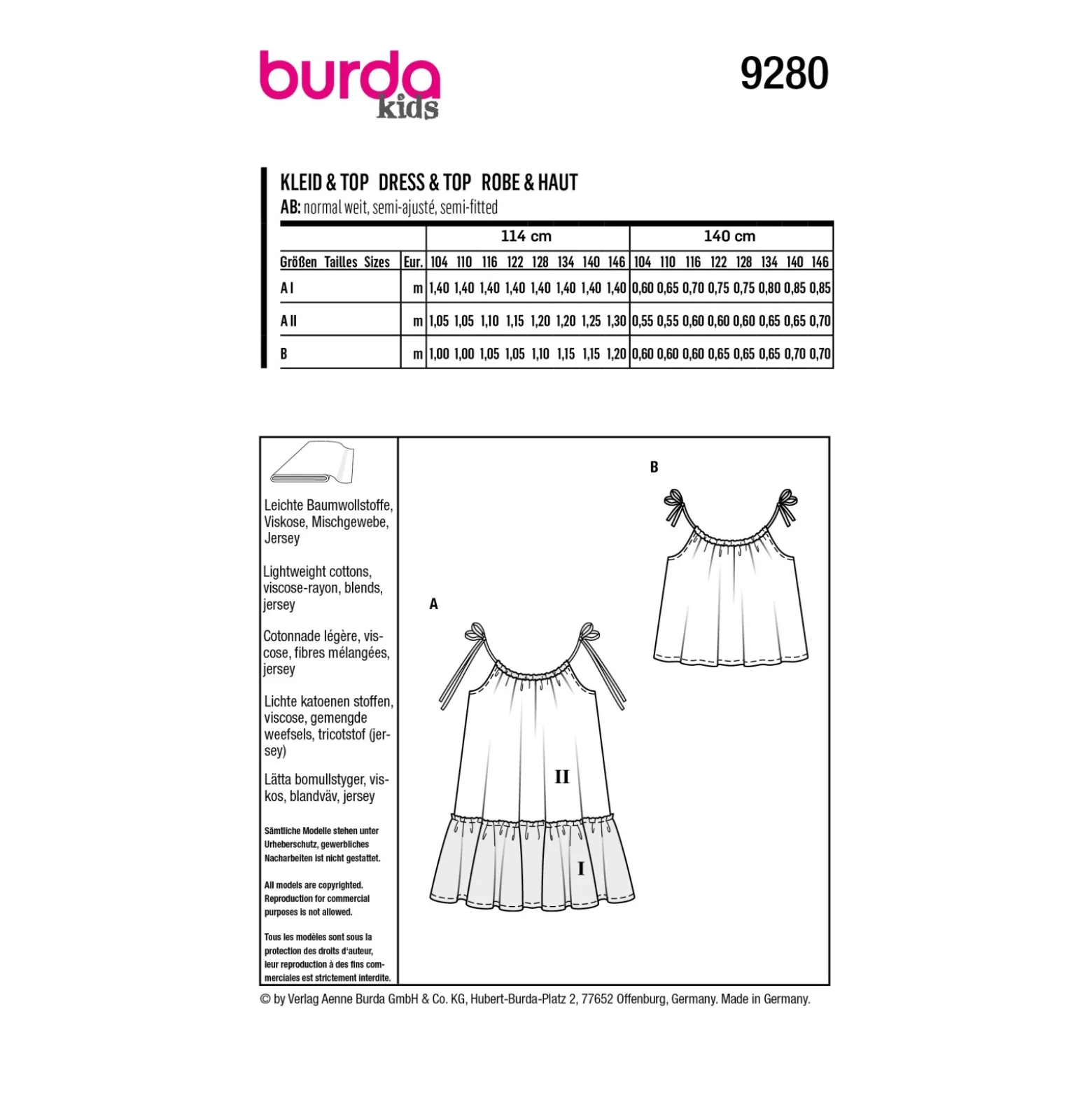 Patron robe et débardeur enfant - Burda n°9280