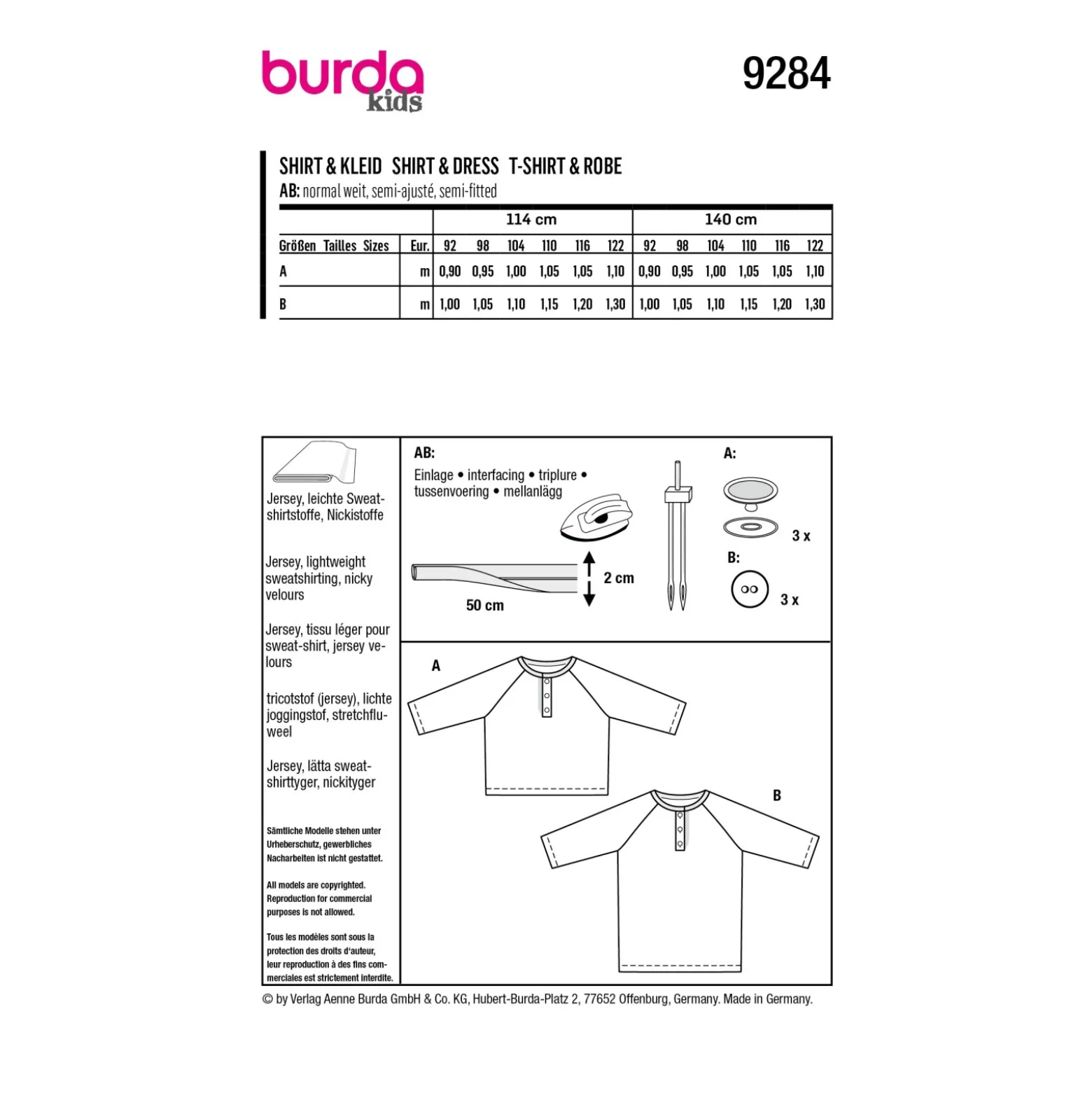 Patron robe et t-shirt enfant - Burda n°9284