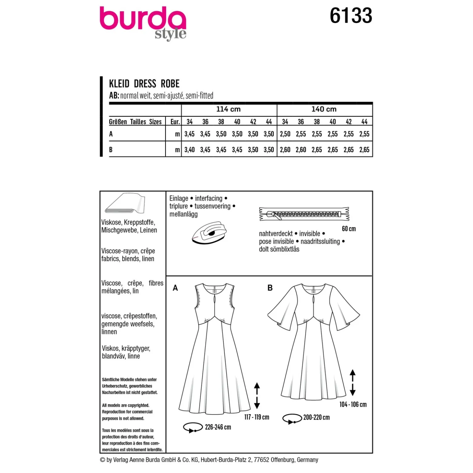 Patron robe manches papillons Femme - Burda n°6133