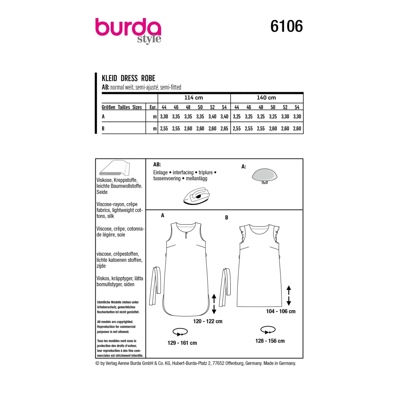 Patron robe à pinces Femme grande taille - Burda n°6106