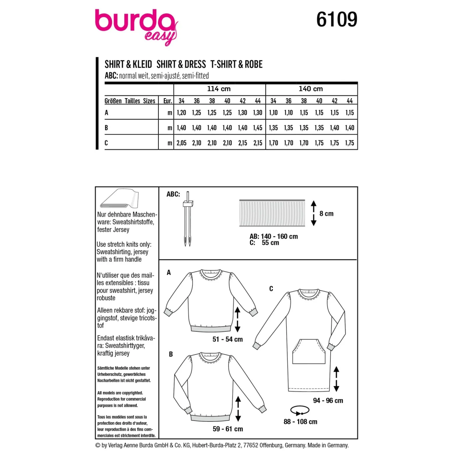 Patron sweat et robe Femme - Burda n°6109