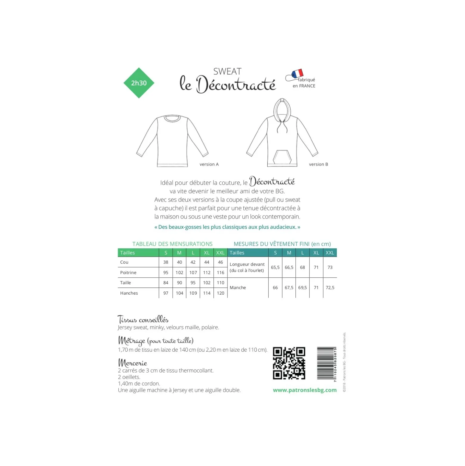 Patron Sweat Homme Les BG - Le Décontracté