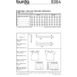 Patron T-shirt manches ailettes jupe coulisse élastiquée volant d'ourlet Burda N°9364