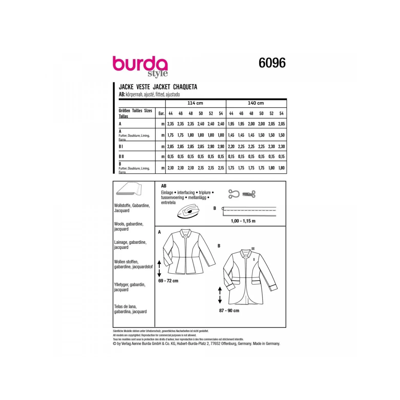 Patron veste à basque Femme - Burda n°6096