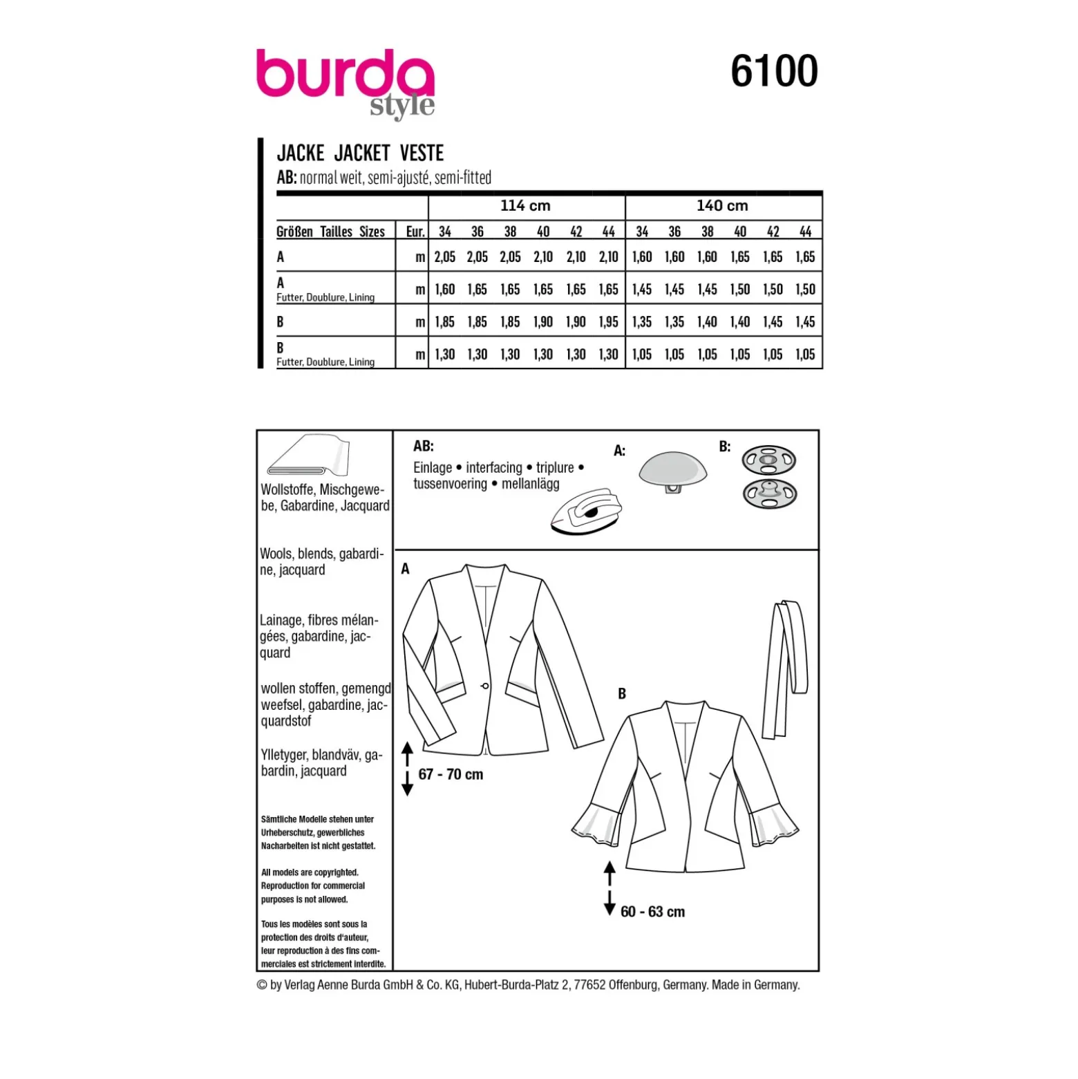 Patron veste blazer Femme - Burda n°6100