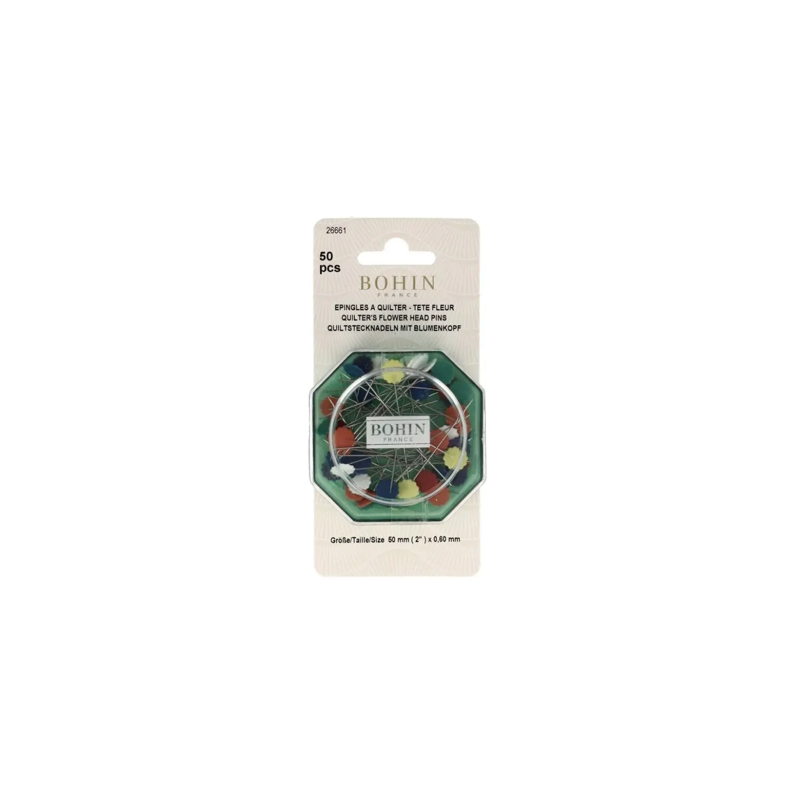Épingles tête plastique fleur à quilter Bohin - multicolore x 50