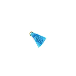 Pompon bicolore avec anneau - turquoise/ bleu azur