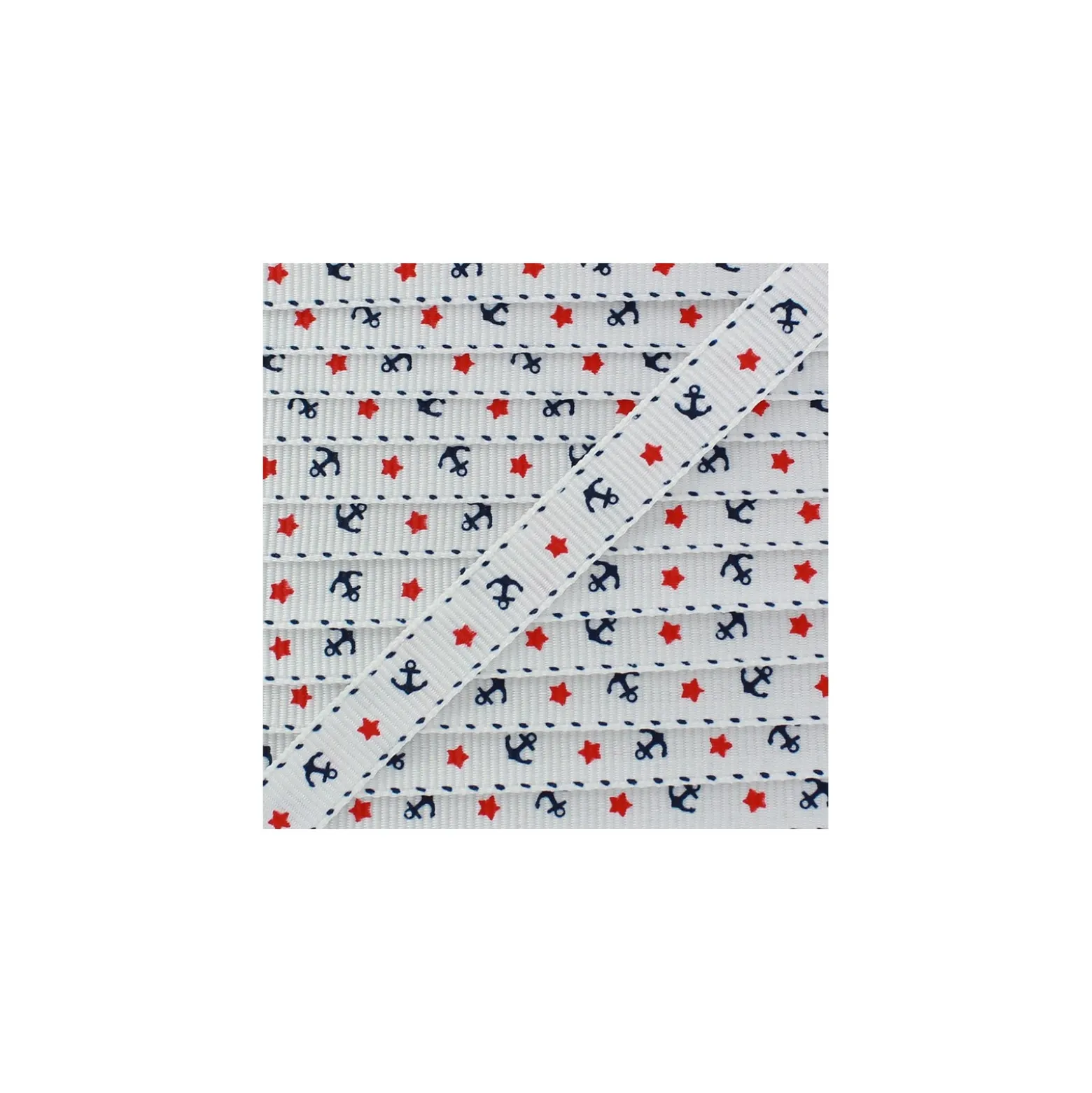 Ruban aspect gros grain Ancres & Etoiles - blanc x 1 m
