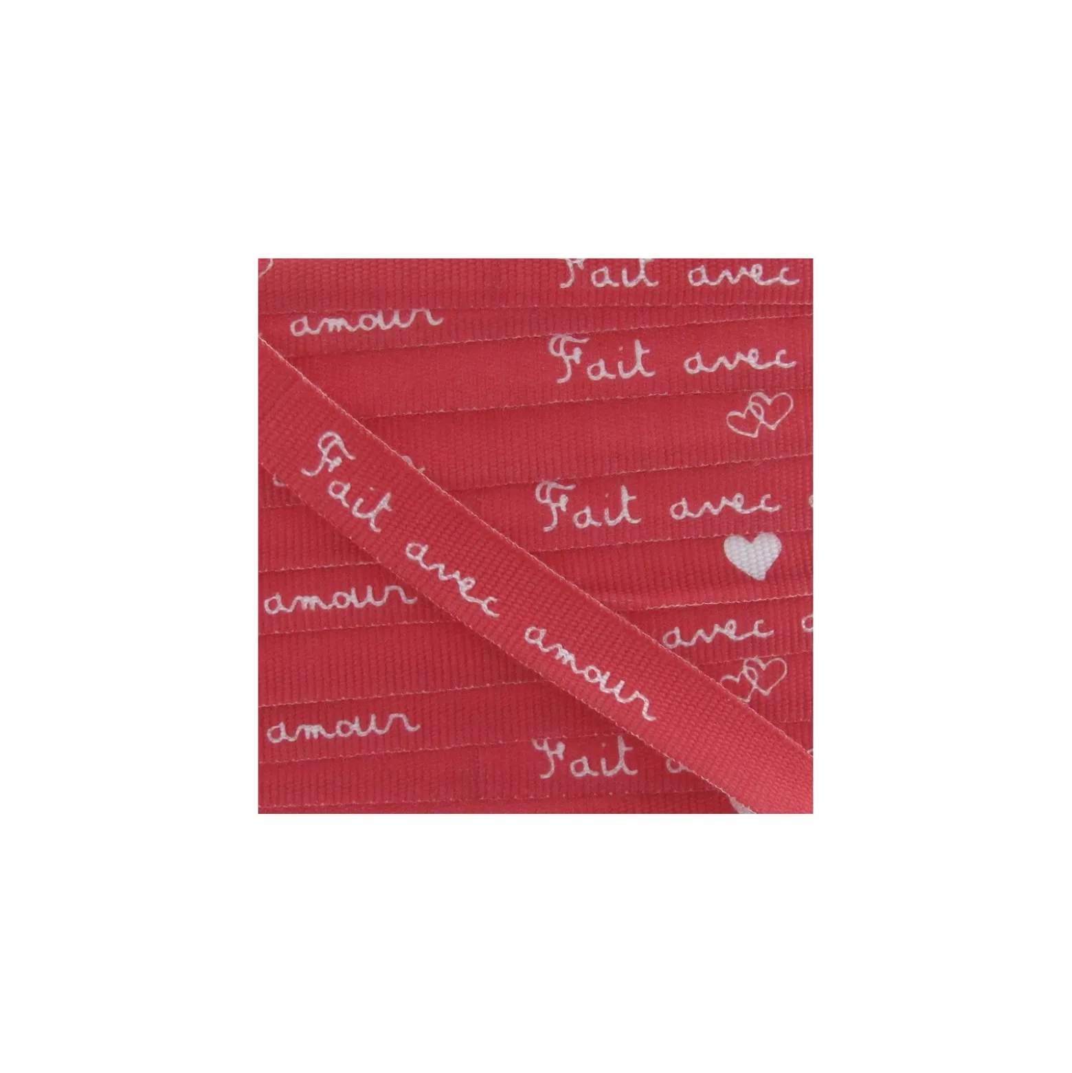 Ruban aspect gros grain expression "Fait avec amour" rouge