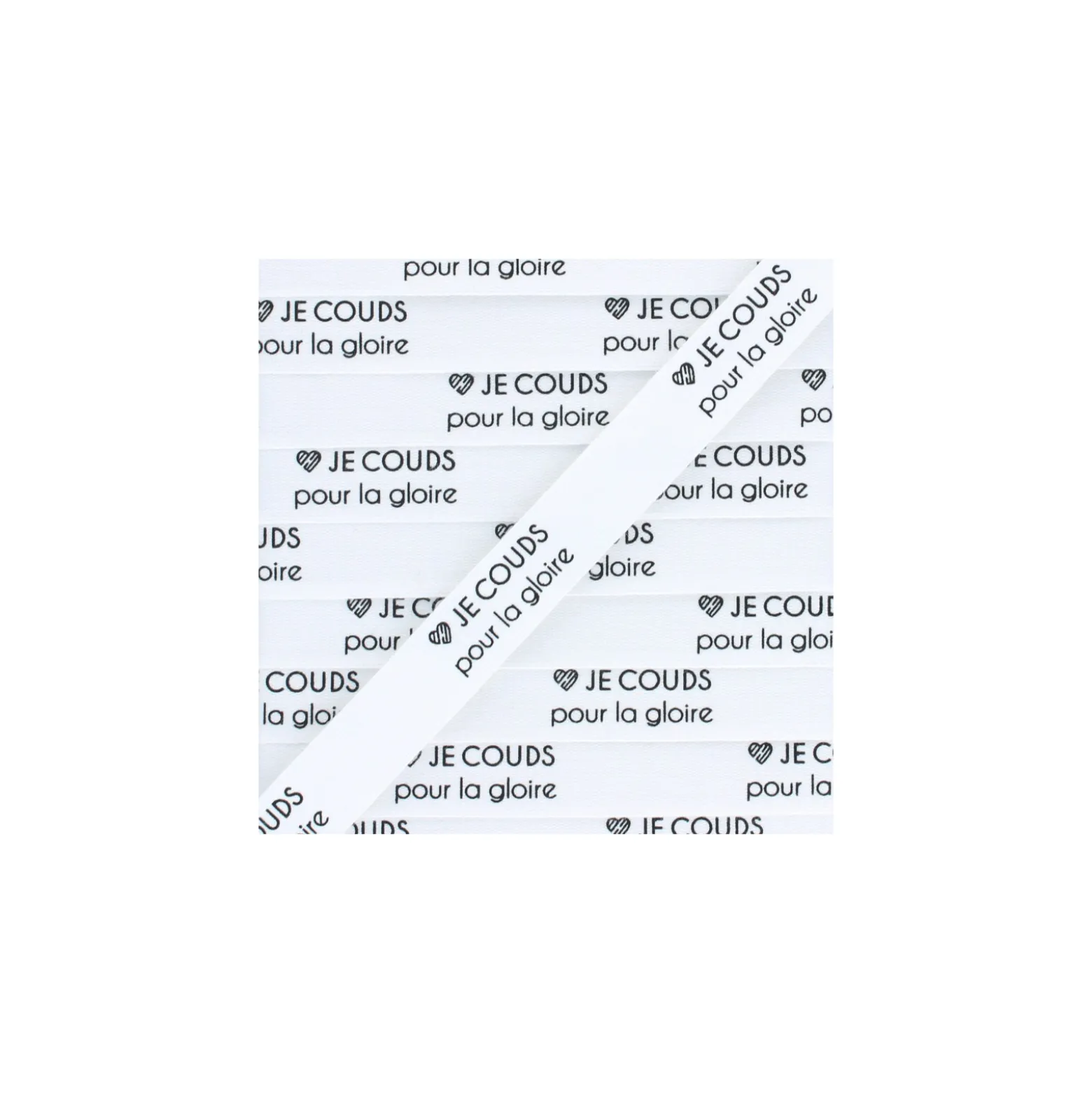 Ruban coton étiquette "Je couds pour la gloire" - blanc - 1m