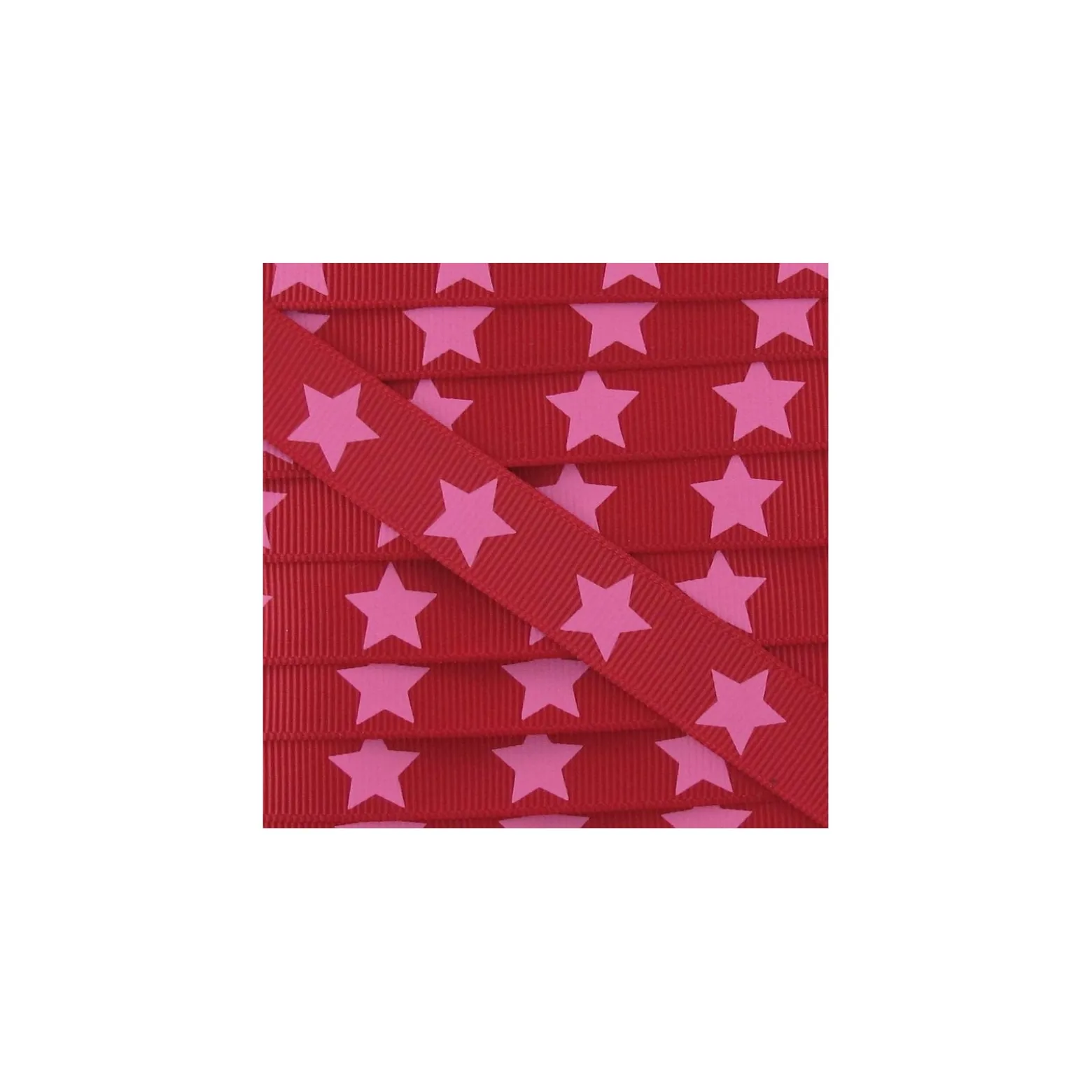 Ruban Froufrou gros grain étoiles rouge cerise