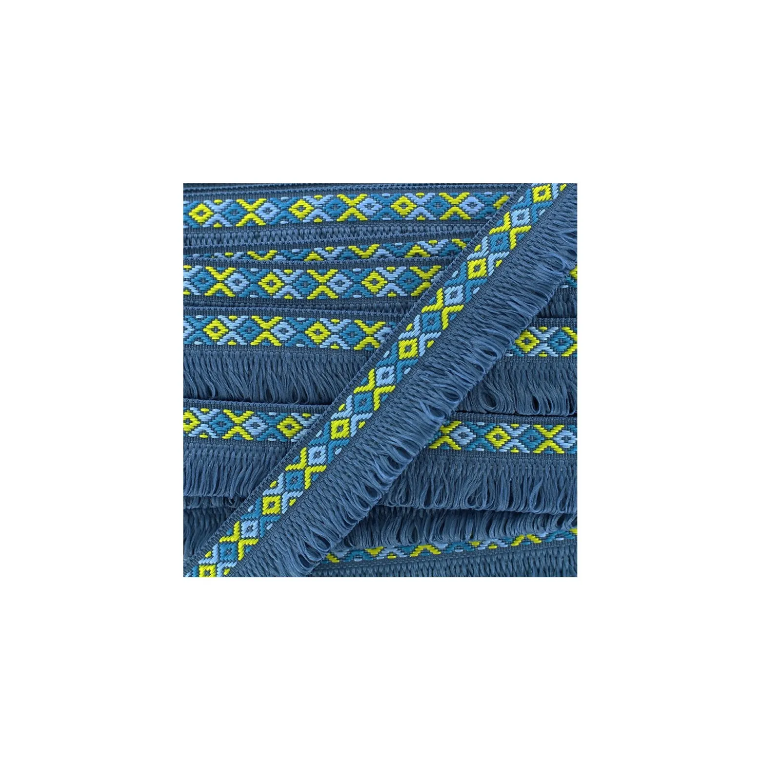 Ruban galon franges Ibiza 30mm - bleuet