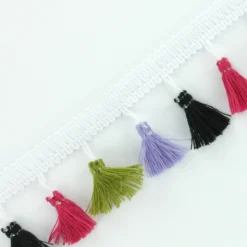 Ruban galon pompons à franges Acapulco - multi dark x 50cm
