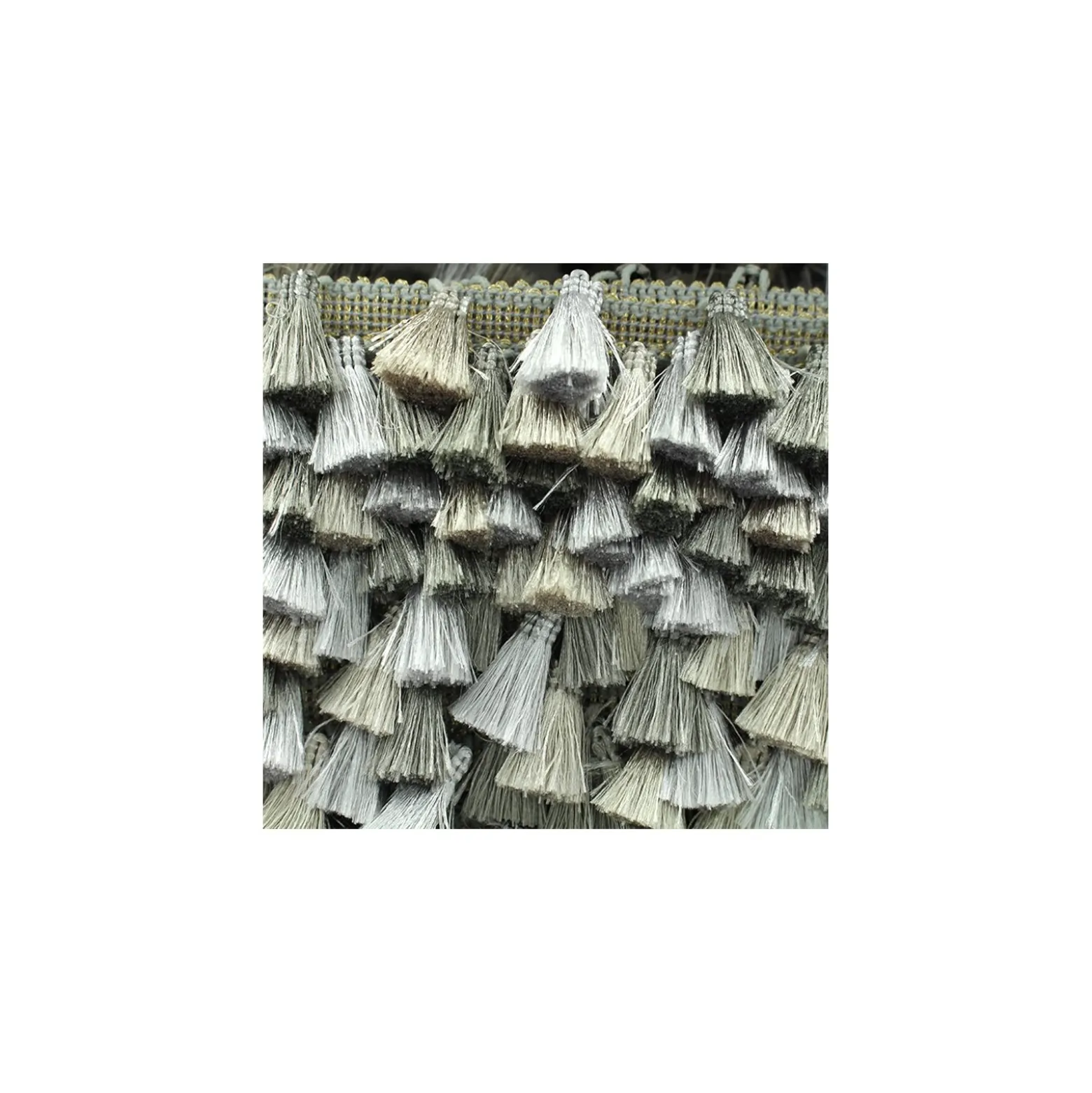 Ruban galon pompons à franges Puebla - argent/acier x 50cm