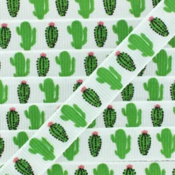 Ruban gros grain Cactus 10 mm - Blanc/Vert
