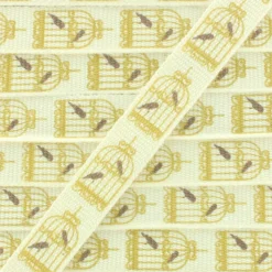 Ruban gros grain Cages d'oiseaux 10 mm - Beige/Doré