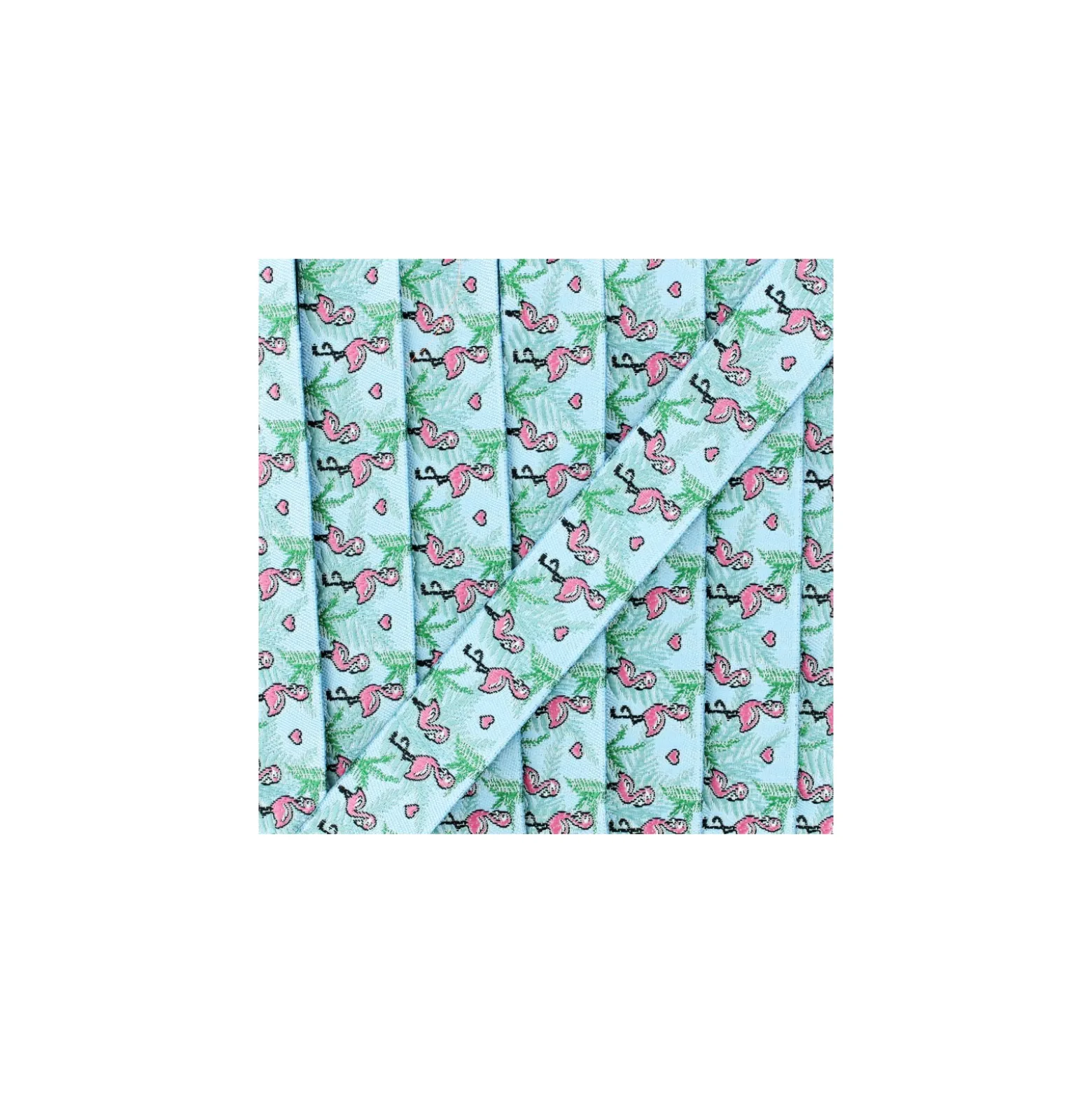 Ruban jacquard flamant rose 20 mm - bleu ciel
