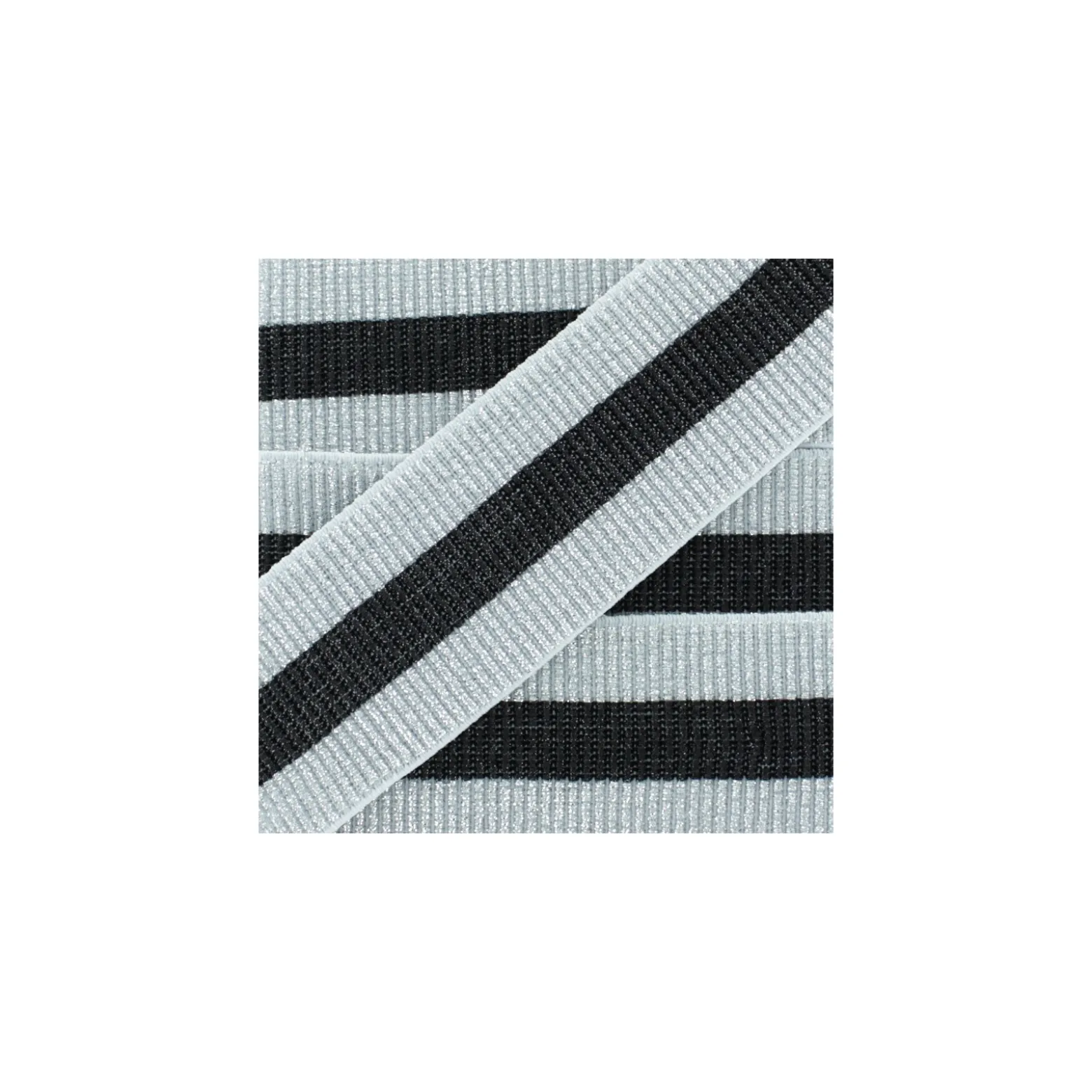 Ruban Élastique Ceinture Réveillon 40 mm - Argent/Noir x 50cm