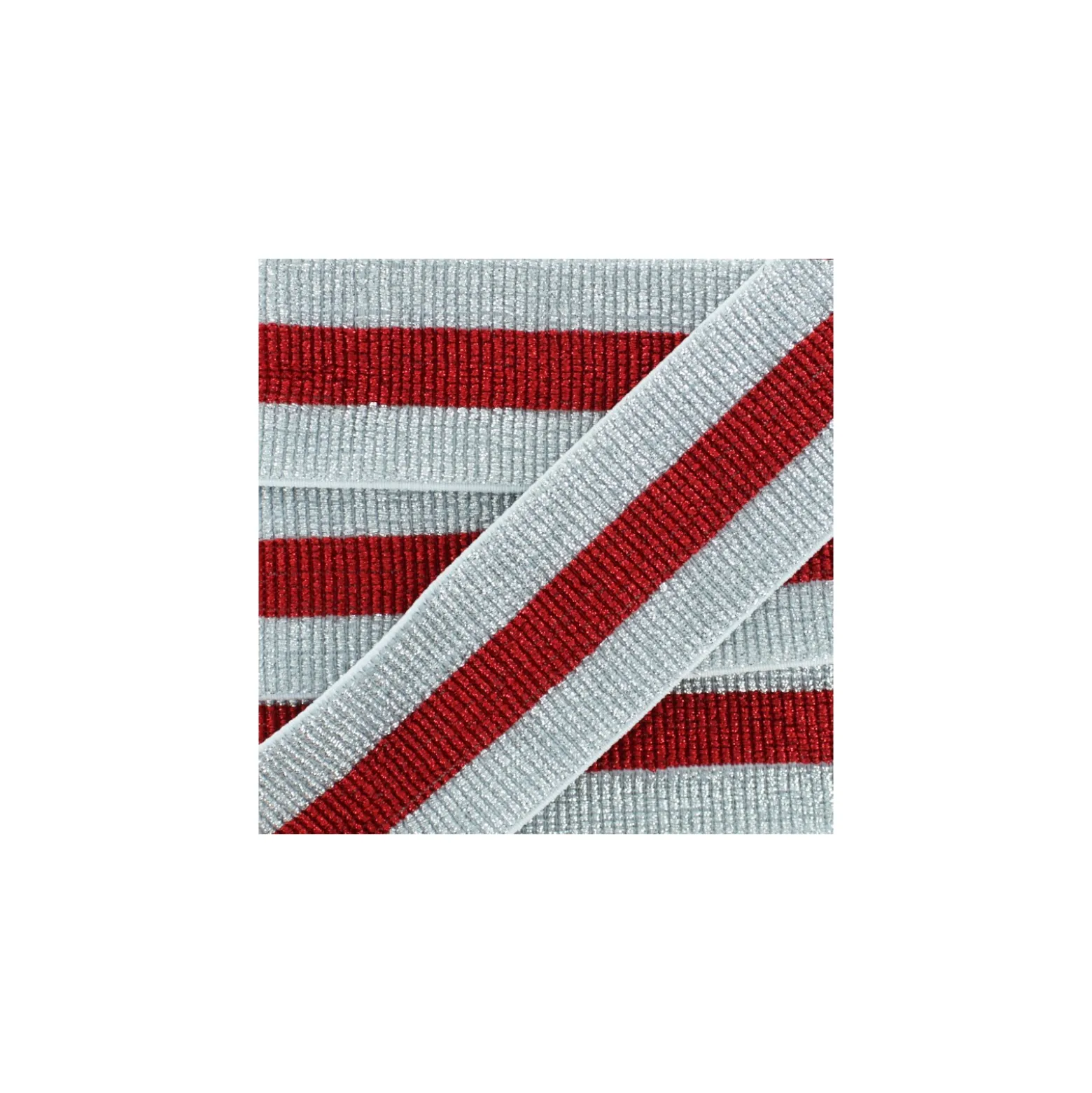 Ruban Élastique Ceinture Réveillon 40 mm - Argent/Rouge x 50cm