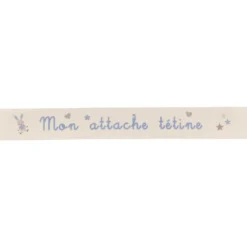 Ruban sergé Mon attache tétine - bleu sur fond écru x 35cm