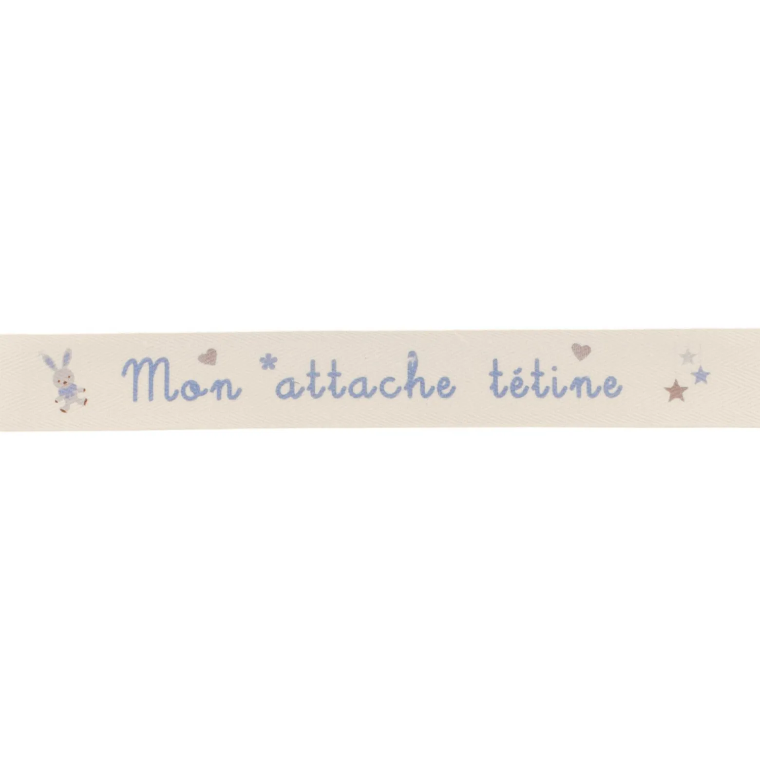 Ruban sergé Mon attache tétine - bleu sur fond écru x 35cm