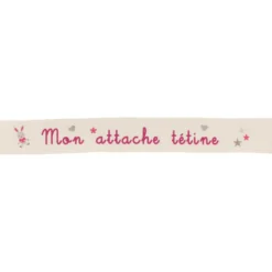 Ruban sergé Mon attache tétine - fuchsia sur fond écru x 35cm
