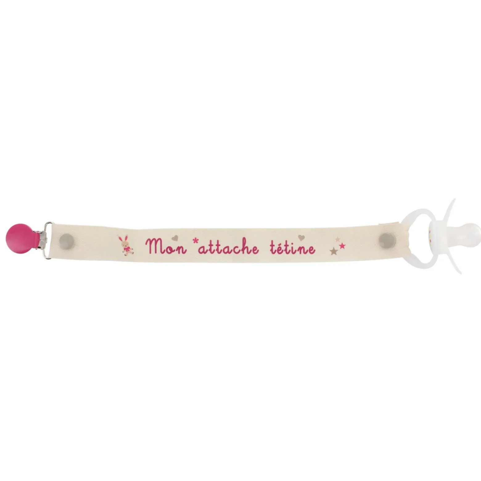 Ruban sergé Mon attache tétine - gris sur fond écru x 35cm