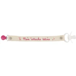 Ruban sergé Mon attache tétine - rose sur fond écru x 35cm