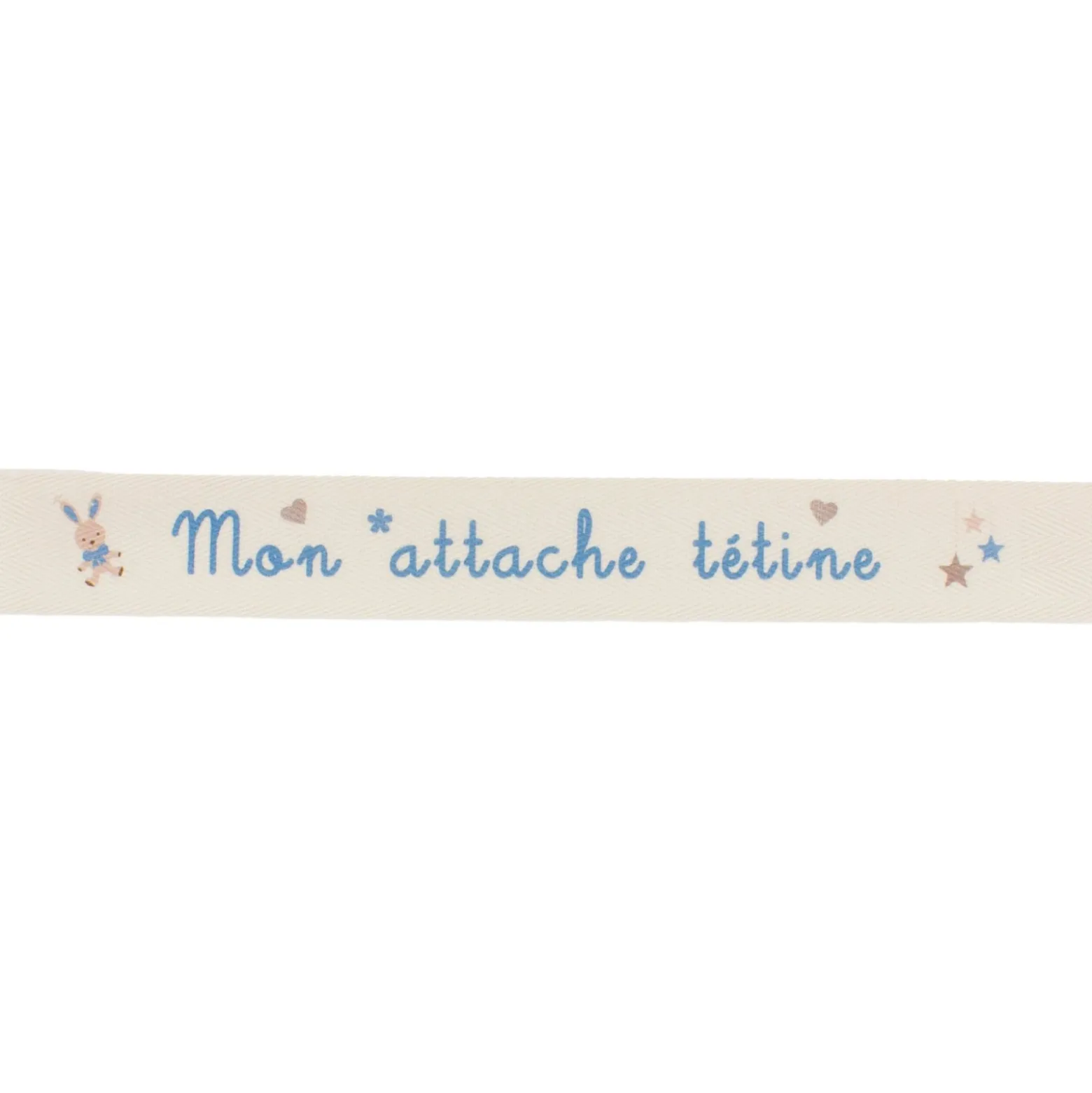 Ruban sergé Mon attache tétine - turquoise sur fond écru x 35cm