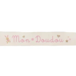 Ruban sergé Mon doudou - rose sur fond écru x 25cm