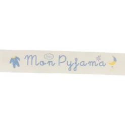 Ruban sergé Mon pyjama - bleu sur fond écru x 25cm