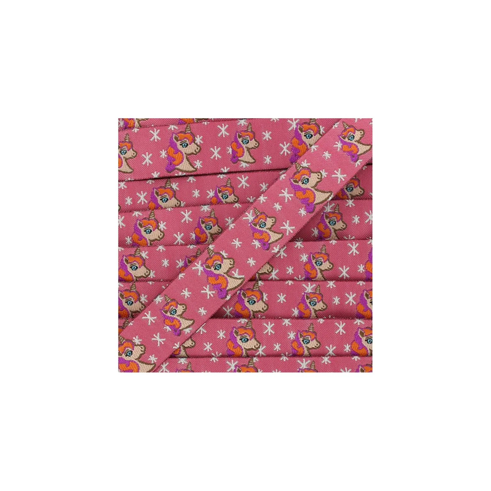 Ruban tissé Stars and unicorns - fuchsia