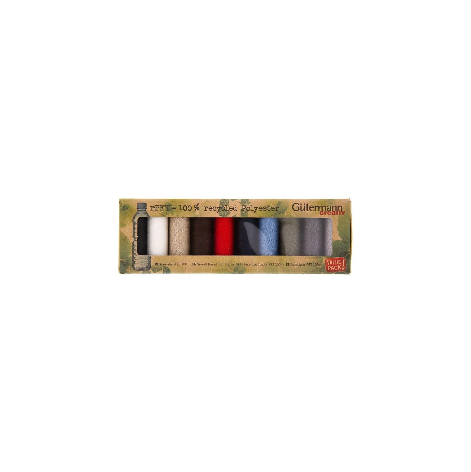 Set de 10 bobines de Fil à Coudre Polyester Recyclé Gutermann 100m - Couleurs primaires