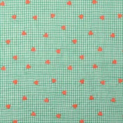 Tissu coton brodé Coeurs - vert