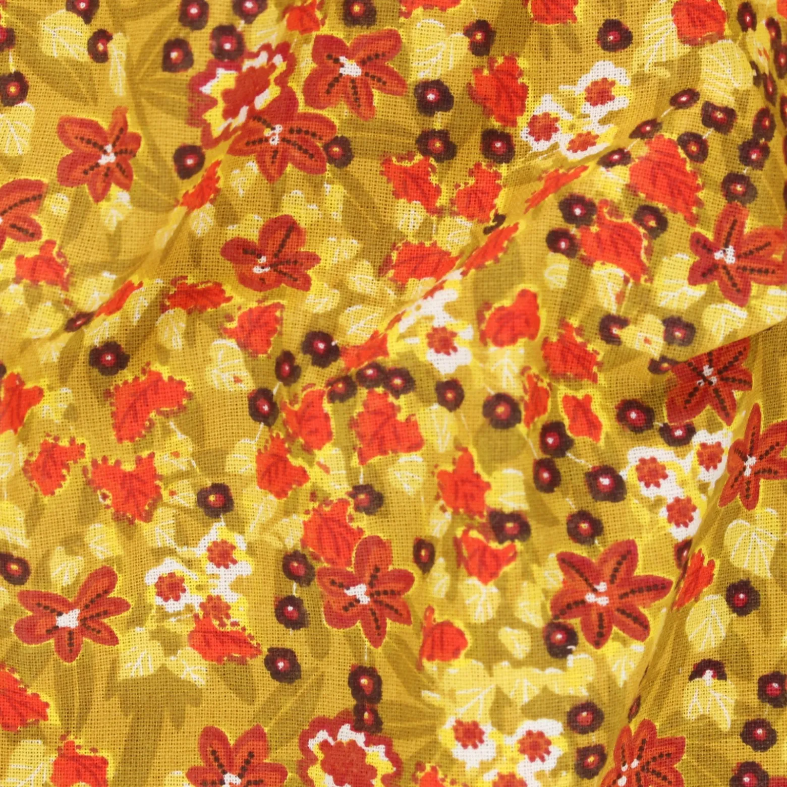 Tissu coton cretonne Calibrachoa - jaune curry