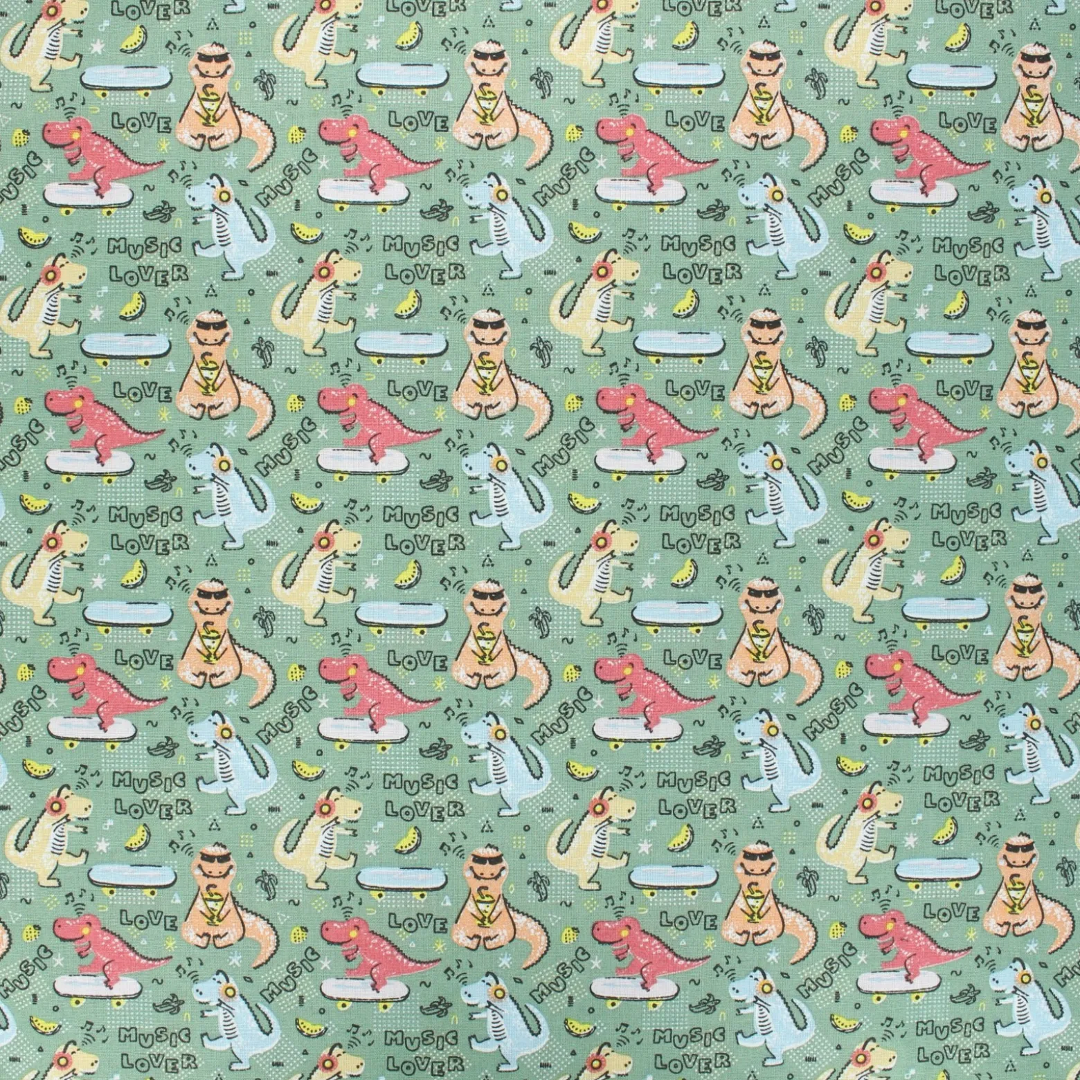 Tissu coton cretonne Dino - vert