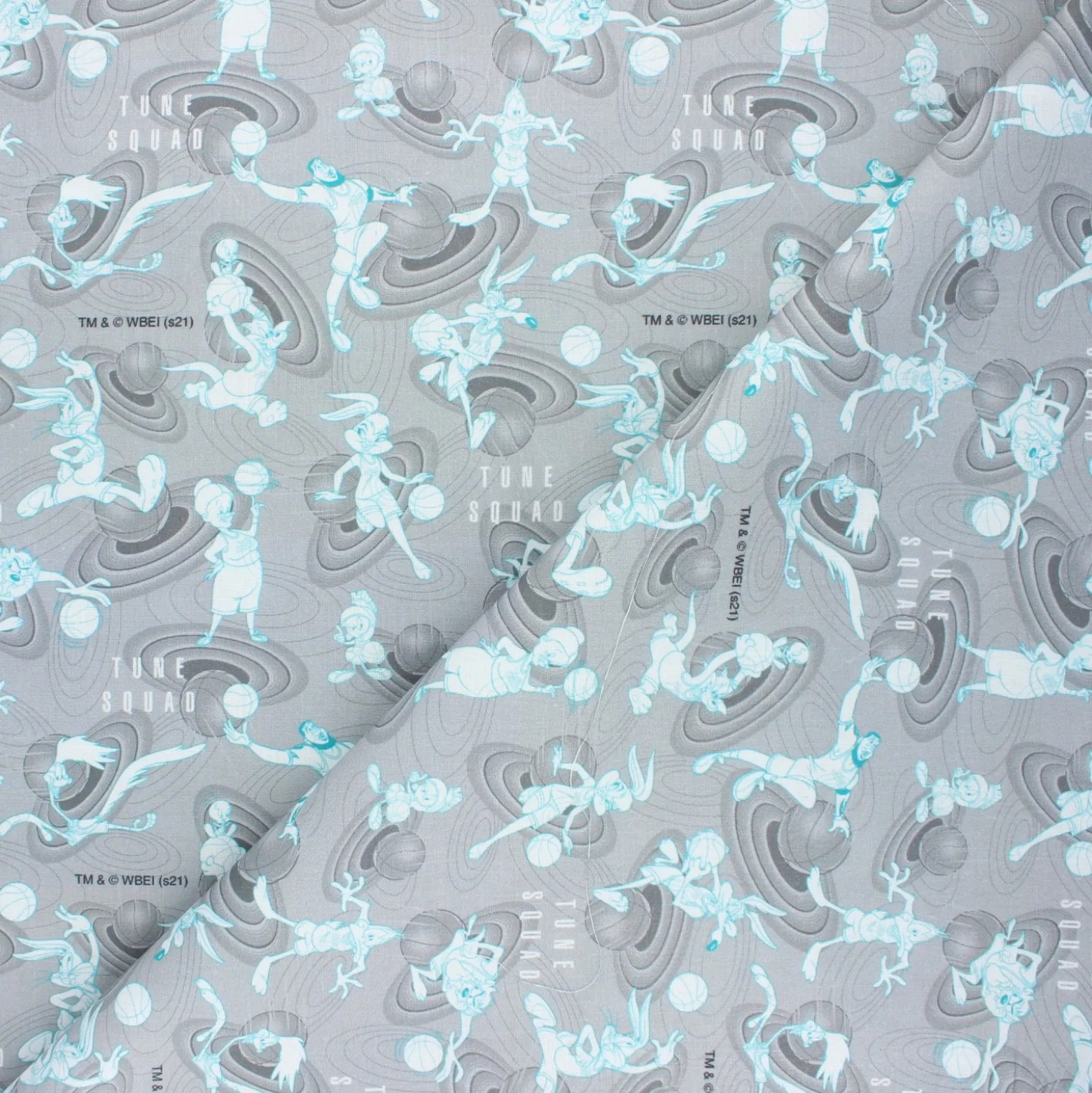 Tissu coton cretonne Space Jam Tune squad players - gris