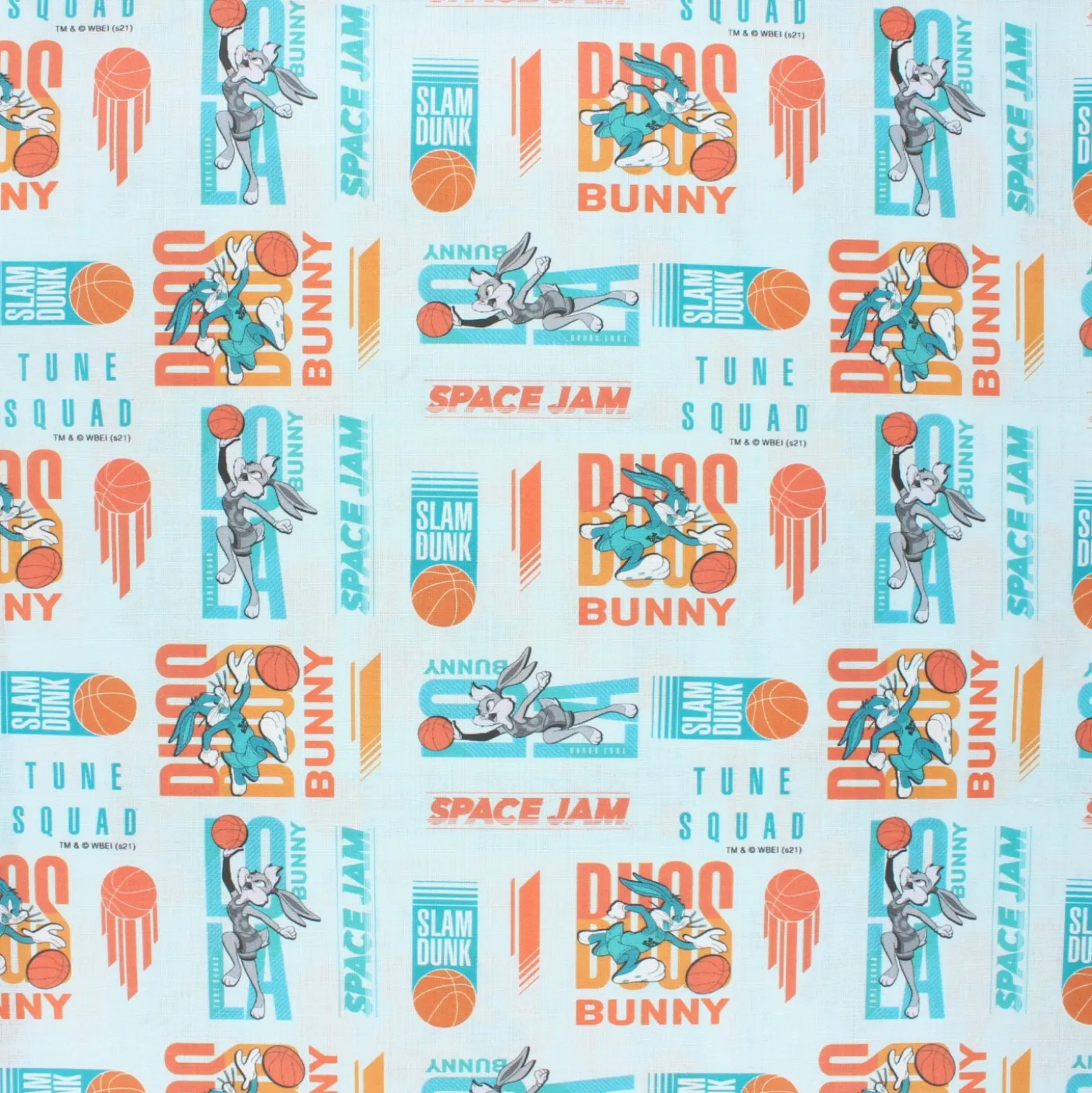Tissu coton cretonne Space Jam Lola & Bugs Bunny - bleu céladon