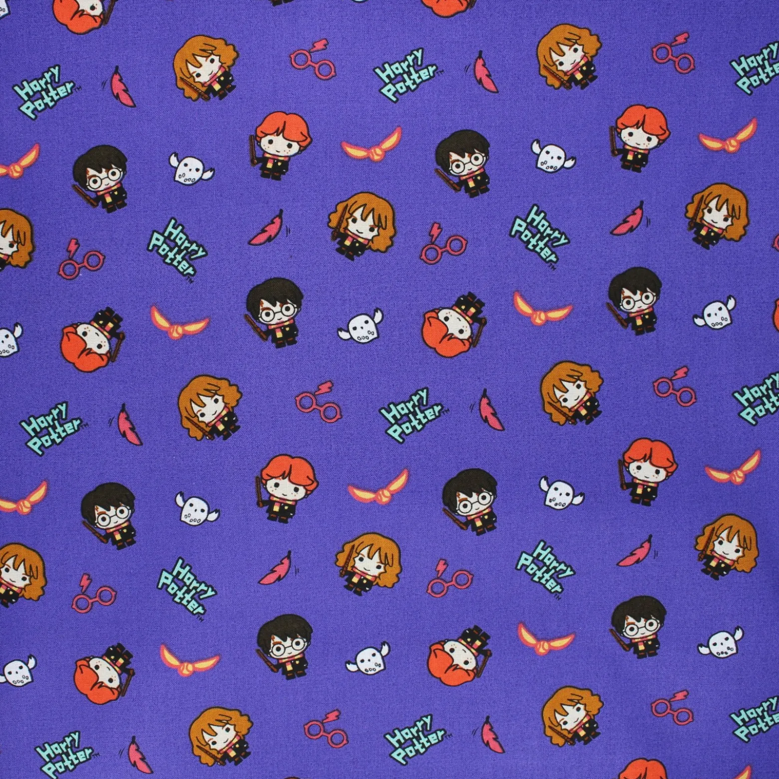 Tissu coton Harry Potter Golden trio - violet