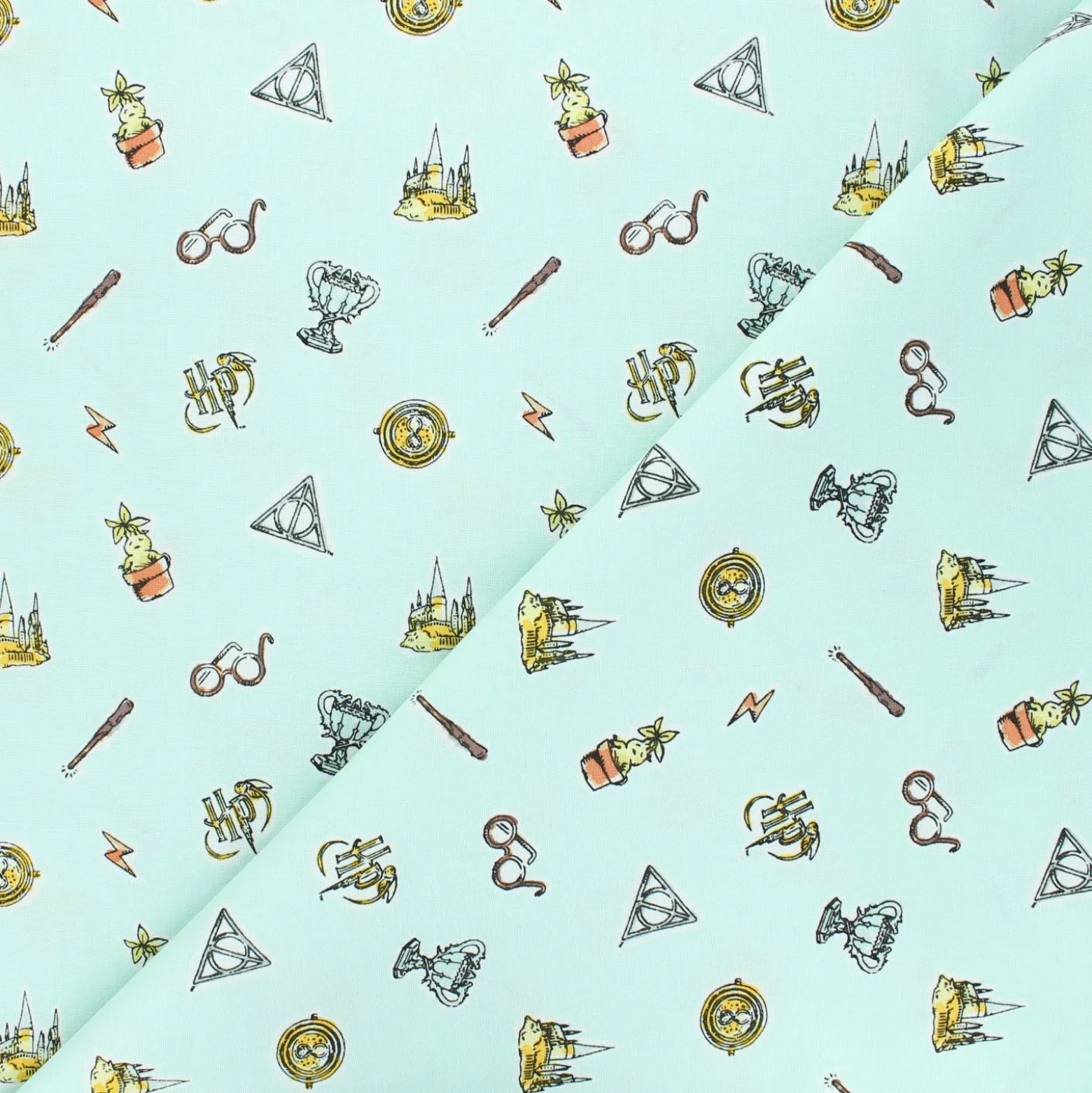 Tissu coton Harry Potter saga - vert d'eau