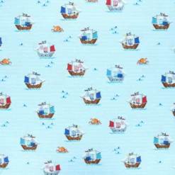 Tissu coton Makower UK Pirate Galleons - bleu clair