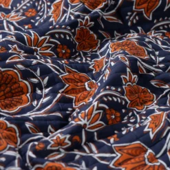 Tissu coton matelassé réversible Batikos - bleu marine