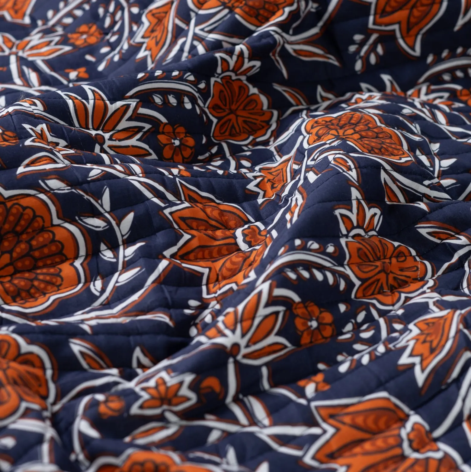 Tissu coton matelassé réversible Batikos - bleu marine