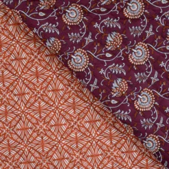Tissu coton matelassé réversible Ethnic flowers - camel