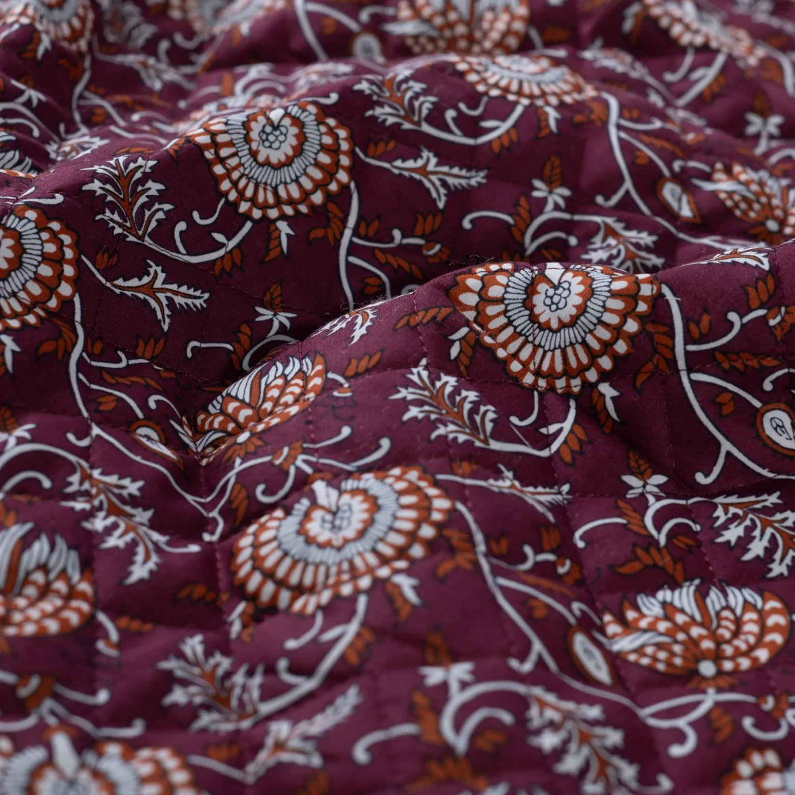 Tissu coton matelassé réversible Ethnic flowers - camel
