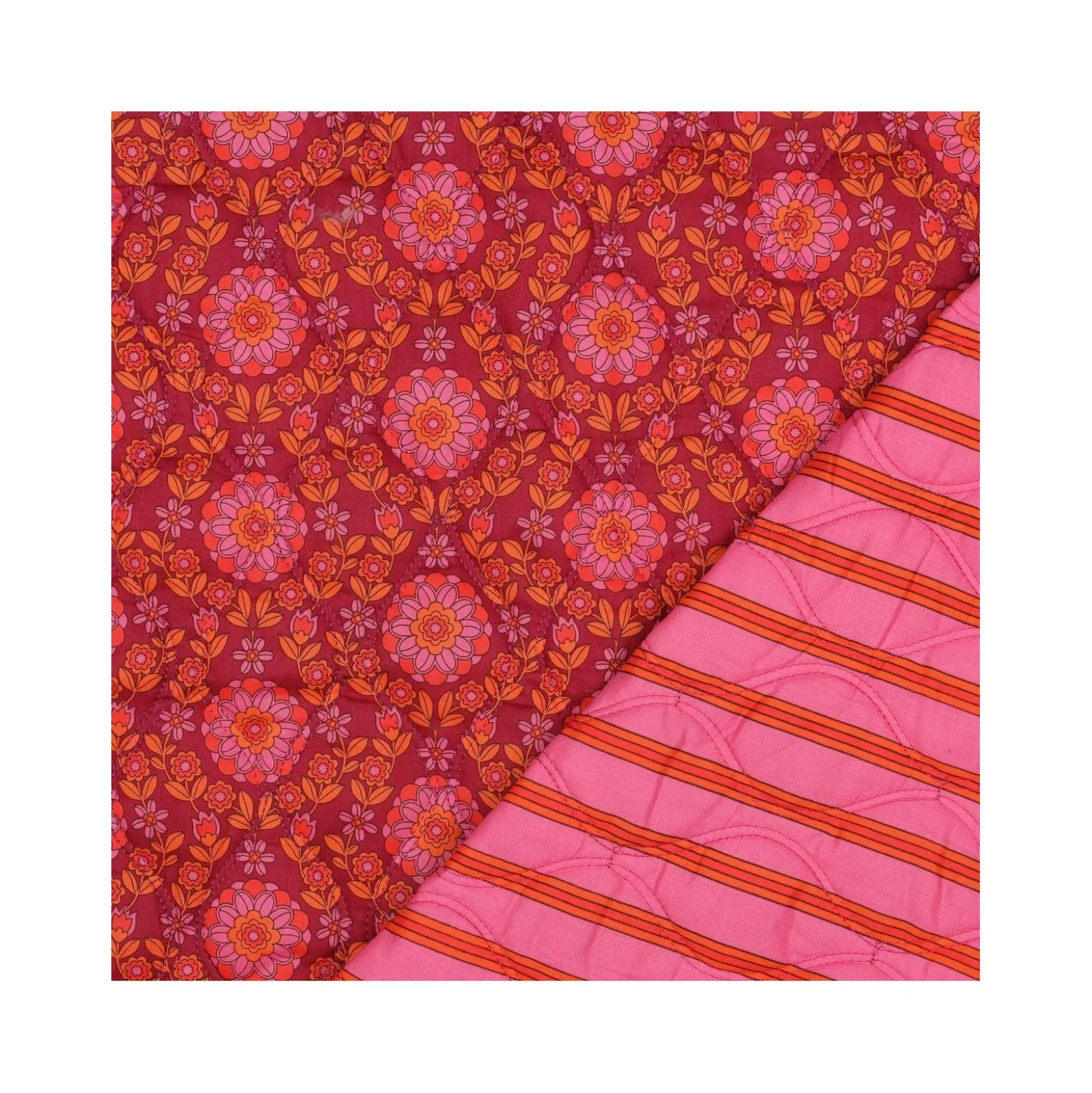 Tissu coton matelassé réversible Clem - rose