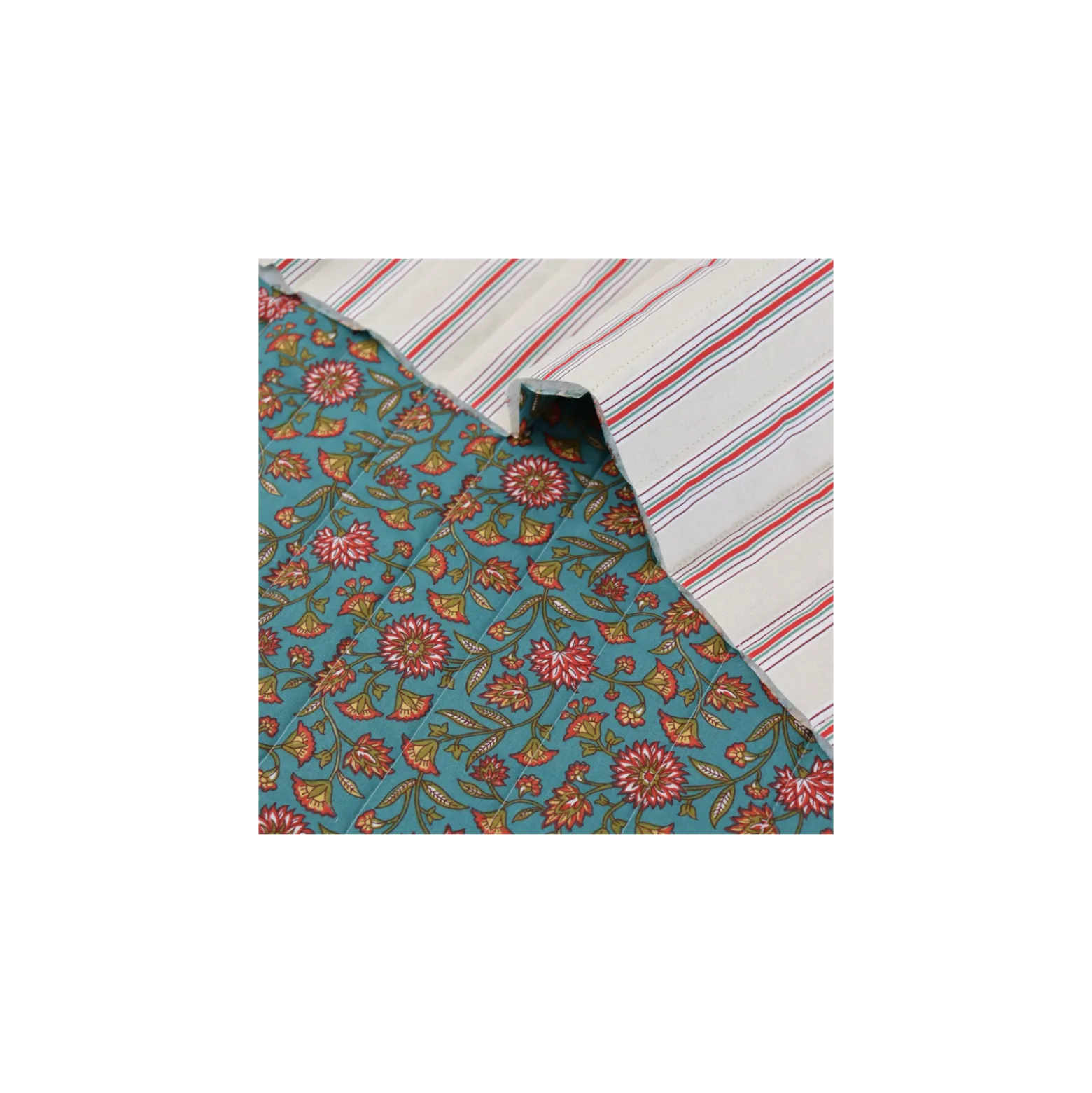 Tissu coton matelassé réversible Santal - bleu paon